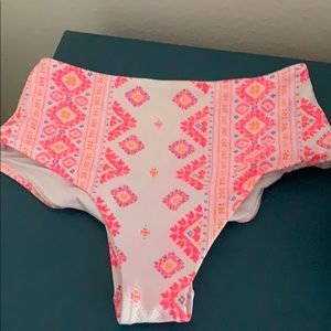 aerie White Bikini Bottoms with Pink and Orange Tribal Print